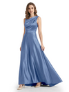 Stunning Asymmetrical Neckline Sleeveless A-Line Satin Formal Dress For Mother Of The Bride