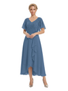 Unique Flutter Sleeves Lace Beaded Short Mother of the Groom Dresses