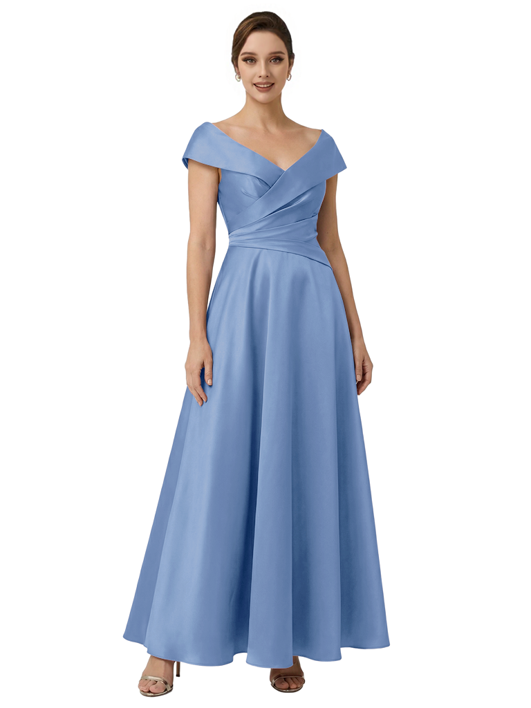 Sophisticated Off Shoulder Sleeveless A-Line Satin Mother Of The Bride Dress