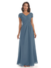 Elegant Short Sleeves Beaded Pleats A-line Floor-Length Mother of The Bride Dresses