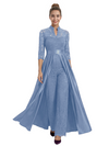 Mother of The Groom Outfit V-Neck 3/4 Sleeve Lace Pantsuit Satin Overskirt