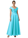 Sophisticated Off Shoulder Sleeveless A-Line Satin Mother Of The Bride Dress
