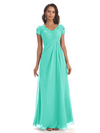 Elegant Short Sleeves Beaded Pleats A-line Floor-Length Mother of The Bride Dresses