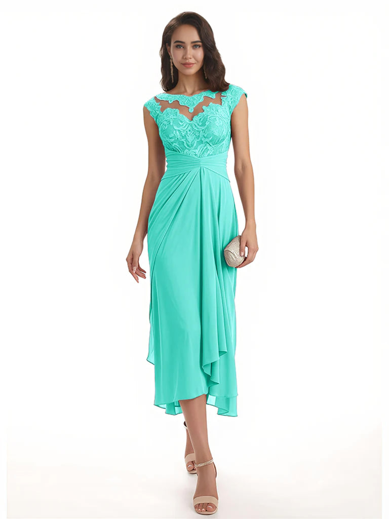 Elegant Bell Sleeves Chiffon A-line Midi Mother of The Bride Dresses