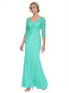 Mother of The Bride Gown V-Neck Half Sleeve Lace Chiffon Trumpet Maxi Dress Unique Sophisticated