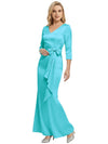 Mother of The Bride Dress Elegant V-Neck 3/4 Sleeve Satin Trumpet Maxi Gown