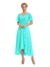 Unique Flutter Sleeves Lace Beaded Short Mother of the Groom Dresses