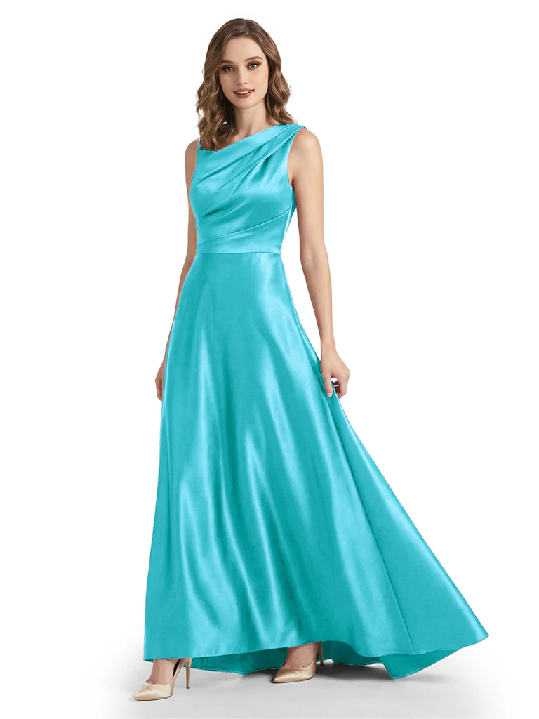 Stunning Asymmetrical Neckline Sleeveless A-Line Satin Formal Dress For Mother Of The Bride