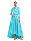 Modern High-Low 3/4 Sleeves Satin Mother Of The Bride Dress With Bow Knot