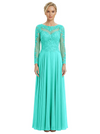 Mother of The Bride Dresses Scoop Long Sleeve Lace Chiffon Maxi Gown Pretty Embroidered Formal Wedding Event Attire
