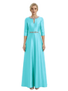 Sophisticated 3/4 Sleeves Beaded A-Line Satin Mother Of The Bride Dress