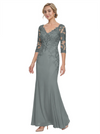 Mother of The Bride Gown V-Neck Half Sleeve Lace Chiffon Trumpet Maxi Dress Unique Sophisticated
