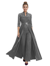 Mother of The Groom Outfit V-Neck 3/4 Sleeve Lace Pantsuit Satin Overskirt