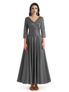 Elegant Soft Satin 3/4 Sleeves V-Neck Ankle Length Mother of The Bride Dresses