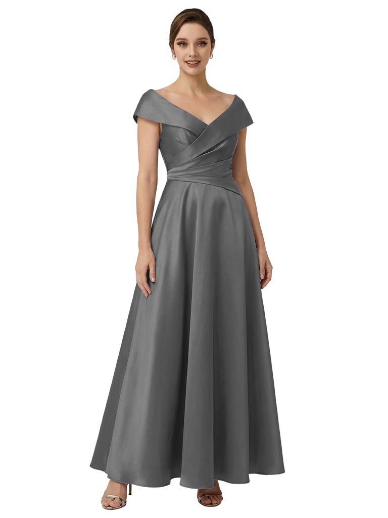 Sophisticated Off Shoulder Sleeveless A-Line Satin Mother Of The Bride Dress