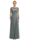 Mother of The Bride Dresses Scoop Long Sleeve Lace Chiffon Maxi Gown Pretty Embroidered Formal Wedding Event Attire