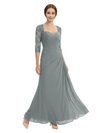 Sweetheart Ruched Lace 3/4 Sleeves A-Line Chiffon Mother Of The Groom Dress