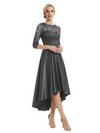 Elegant Boat Neck Satin Lace Mother Of The Bride Dresses High-Low A-Line Gowns