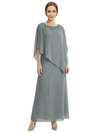 Classy Beaded Chiffon Overlay Poncho Style Mother of the Bride Gown