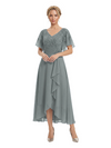 Unique Flutter Sleeves Lace Beaded Short Mother of the Groom Dresses