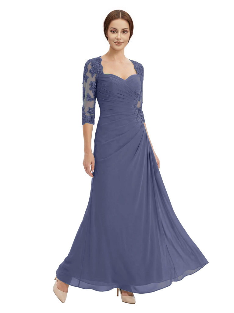 Sweetheart Ruched Lace 3/4 Sleeves A-Line Chiffon Mother Of The Groom Dress