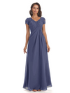 Elegant Short Sleeves Beaded Pleats A-line Floor-Length Mother of The Bride Dresses