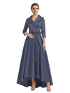 Modern High-Low 3/4 Sleeves Satin Mother Of The Bride Dress With Bow Knot