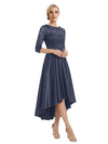 Elegant Boat Neck Satin Lace Mother Of The Bride Dresses High-Low A-Line Gowns