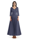 Elegant Soft Satin 3/4 Sleeves V-Neck Ankle Length Mother of The Bride Dresses