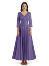 Elegant Soft Satin 3/4 Sleeves V-Neck Ankle Length Mother of The Bride Dresses