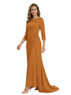 Mother of The Groom Dress Elegant Crew Scoop 3/4 Sleeve Crepe Maxi Gown Pleated Detail Classy Look