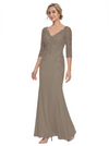 Mother of The Bride Gown V-Neck Half Sleeve Lace Chiffon Trumpet Maxi Dress Unique Sophisticated