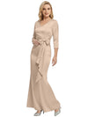 Mother of The Bride Dress Elegant V-Neck 3/4 Sleeve Satin Trumpet Maxi Gown