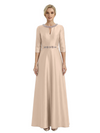 Sophisticated 3/4 Sleeves Beaded A-Line Satin Mother Of The Bride Dress