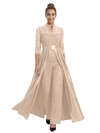 Mother of The Groom Outfit V-Neck 3/4 Sleeve Lace Pantsuit Satin Overskirt