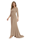 Mother of The Groom Dress Elegant Crew Scoop 3/4 Sleeve Crepe Maxi Gown Pleated Detail Classy Look