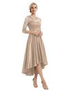 Elegant Boat Neck Satin Lace Mother Of The Bride Dresses High-Low A-Line Gowns