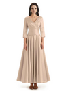 Elegant Soft Satin 3/4 Sleeves V-Neck Ankle Length Mother of The Bride Dresses