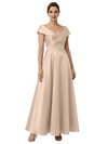 Sophisticated Off Shoulder Sleeveless A-Line Satin Mother Of The Bride Dress