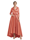 Modern High-Low 3/4 Sleeves Satin Mother Of The Bride Dress With Bow Knot