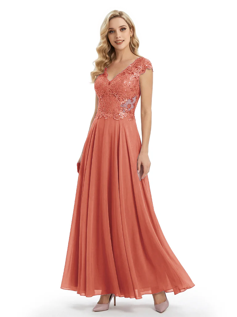 Beautiful Cap Sleeve Lace Chiffon A-Line Mother of the Bride dresses