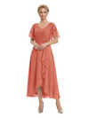 Unique Flutter Sleeves Lace Beaded Short Mother of the Groom Dresses