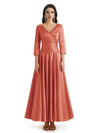 Elegant Soft Satin 3/4 Sleeves V-Neck Ankle Length Mother of The Bride Dresses