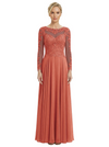 Mother of The Bride Dresses Scoop Long Sleeve Lace Chiffon Maxi Gown Pretty Embroidered Formal Wedding Event Attire