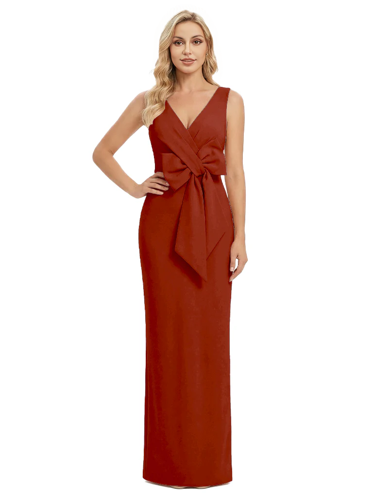 V-Neck Sheath Sleeveless Mother of The Bride Dress Crepe