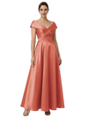 Sophisticated Off Shoulder Sleeveless A-Line Satin Mother Of The Bride Dress