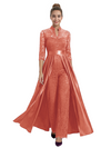 Mother of The Groom Outfit V-Neck 3/4 Sleeve Lace Pantsuit Satin Overskirt