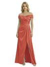 Off The Shoulder Mother Of The Groom Dresses Side Slit Satin Ruched A-Line Gown