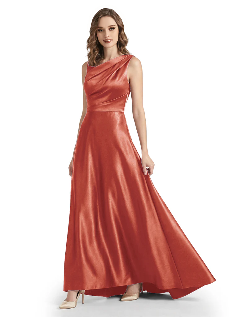 Stunning Asymmetrical Neckline Sleeveless A-Line Satin Formal Dress For Mother Of The Bride