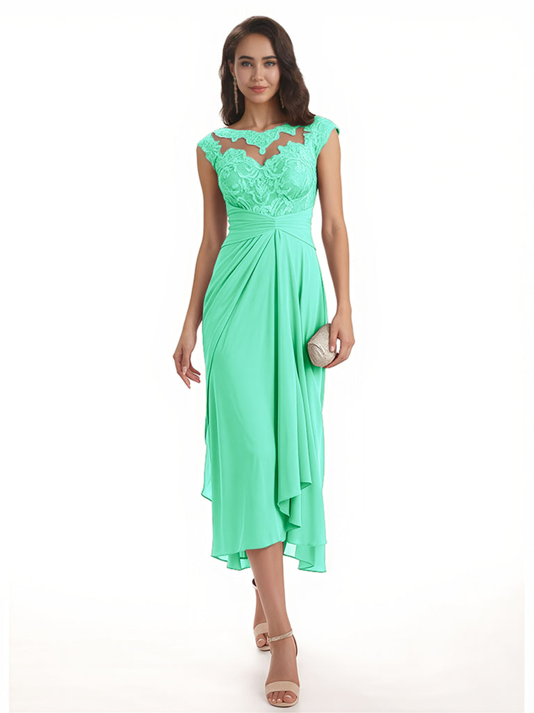 Elegant Bell Sleeves Chiffon A-line Midi Mother of The Bride Dresses